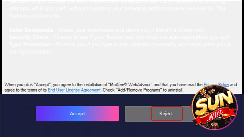 Nhấn Reject để không nhận tải ứng dụng khác từ NoxPlayer