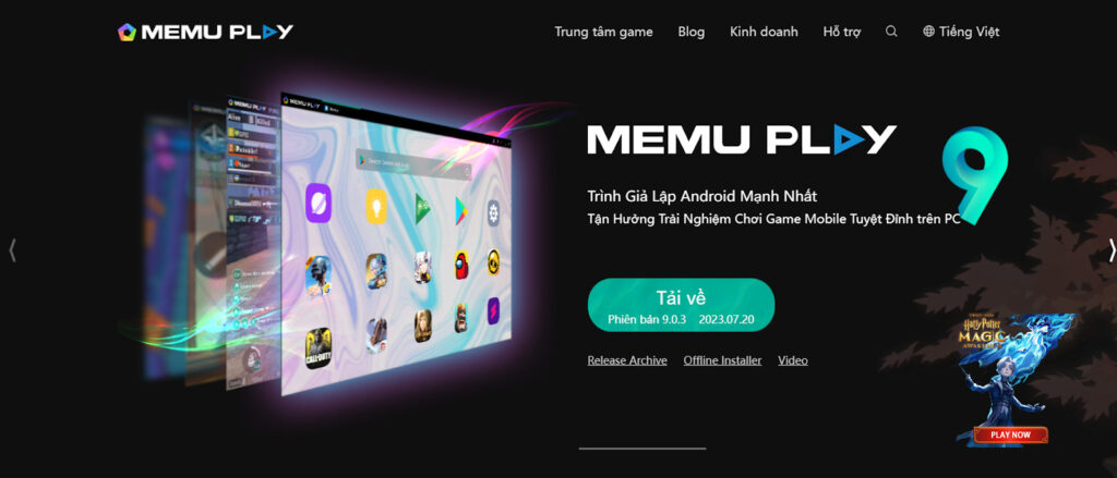 Truy cập vào trang chủ của MEmu App Player và tiến hành tải phần mềm về thiết bị